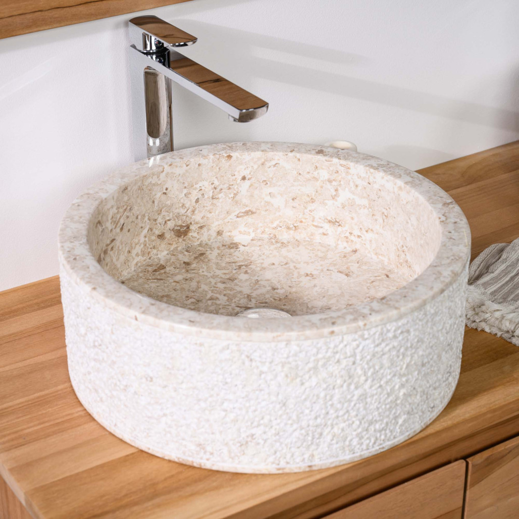 Vasque à poser de salle de bain en marbre ELBE crème 40cm Vasque à poser de salle de bain en marbre ELBE crème 40cm