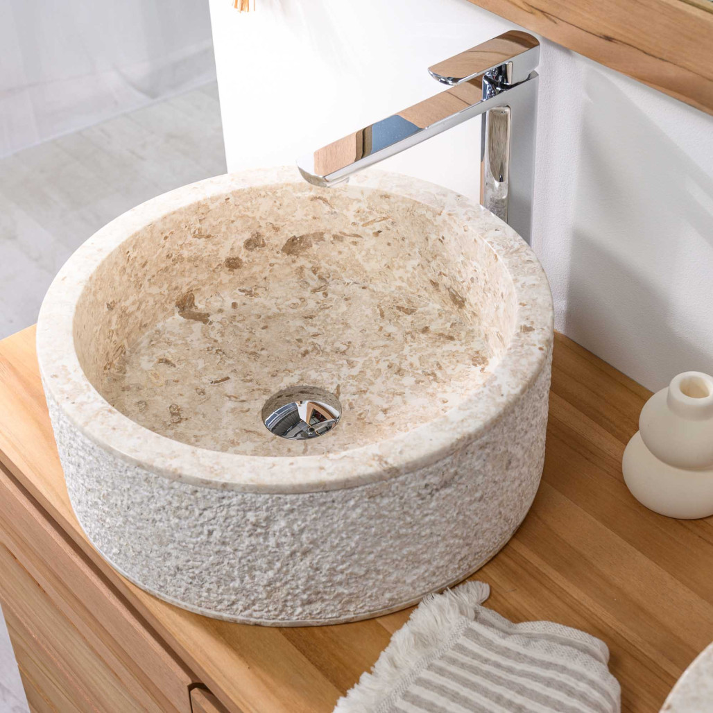Vasque à poser de salle de bain en marbre ELBE crème 40cm Vasque à poser de salle de bain en marbre ELBE crème 40cm