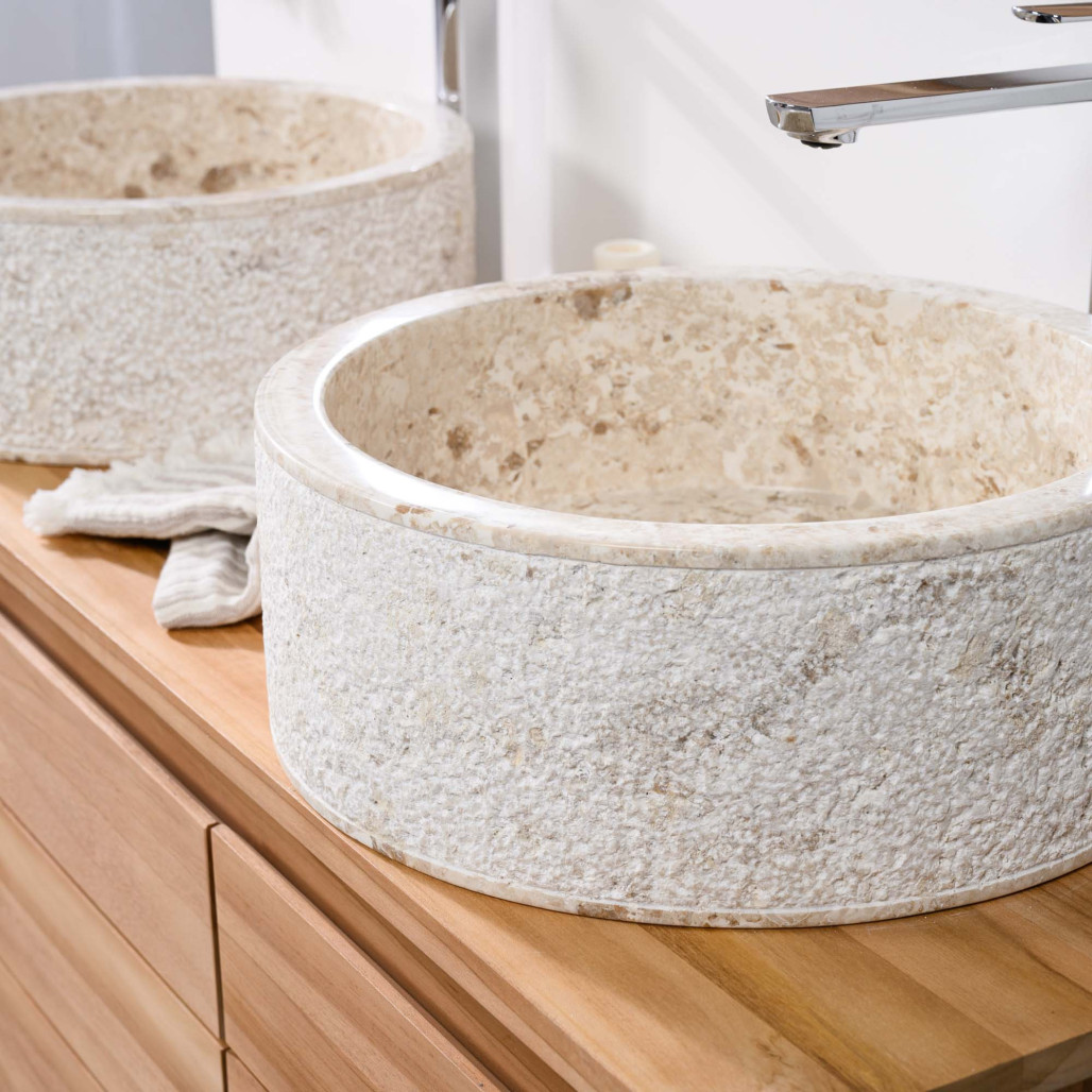 Vasque à poser de salle de bain en marbre ELBE crème 40cm Vasque à poser de salle de bain en marbre ELBE crème 40cm