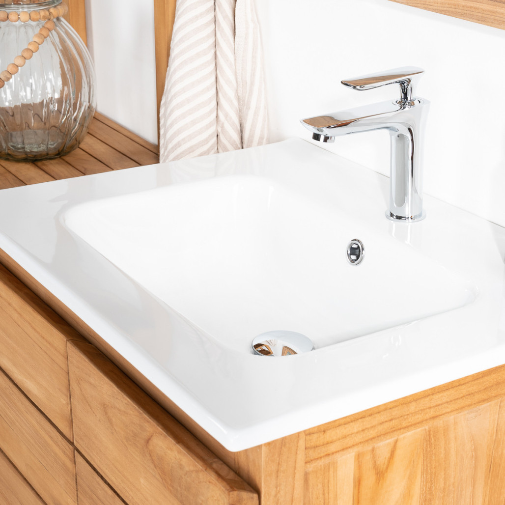Meuble en teck avec vasque céramique 60 cm - Salle de bain - Wanda collection Meuble en teck avec vasque céramique 60 cm - Salle de bain - Wanda collection