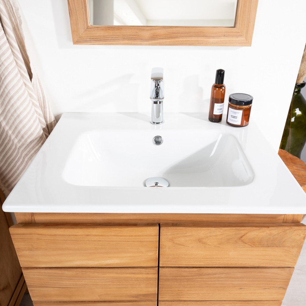 Meuble en teck avec vasque céramique 60 cm - Salle de bain - Wanda collection Meuble en teck avec vasque céramique 60 cm - Salle de bain - Wanda collection