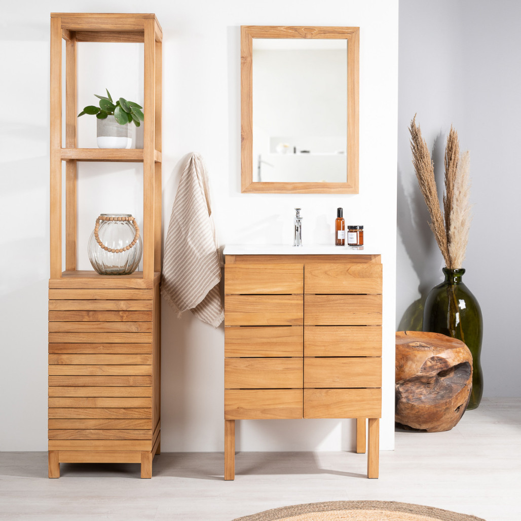 Meuble en teck avec vasque céramique 60 cm - Salle de bain - Wanda collection Meuble en teck avec vasque céramique 60 cm - Salle de bain - Wanda collection