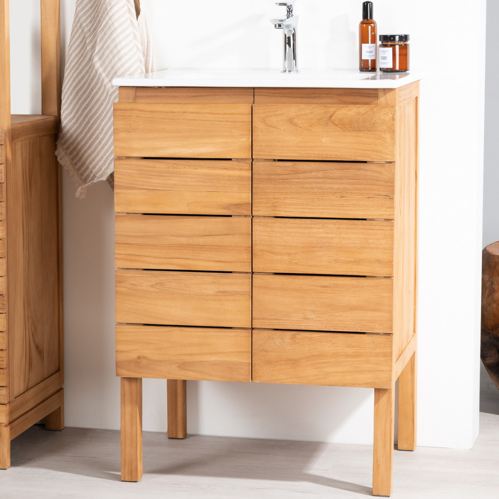 Meuble en teck avec vasque céramique 60 cm - Salle de bain - Wanda collection Meuble en teck avec vasque céramique 60 cm - Salle de bain - Wanda collection