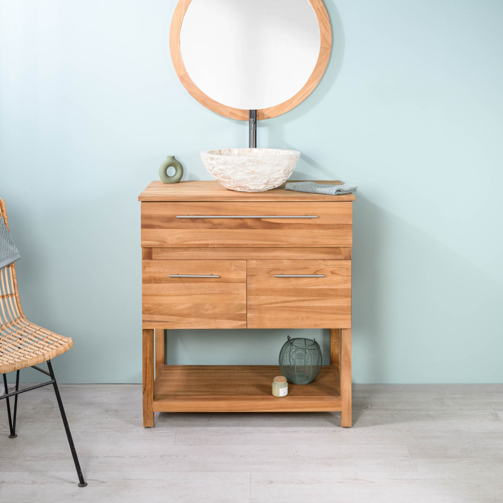 Meuble sous vasque en teck Bagster 80cm - Salle de bain - Wanda collection Meuble sous vasque en teck Bagster 80cm - Salle de bain - Wanda collection