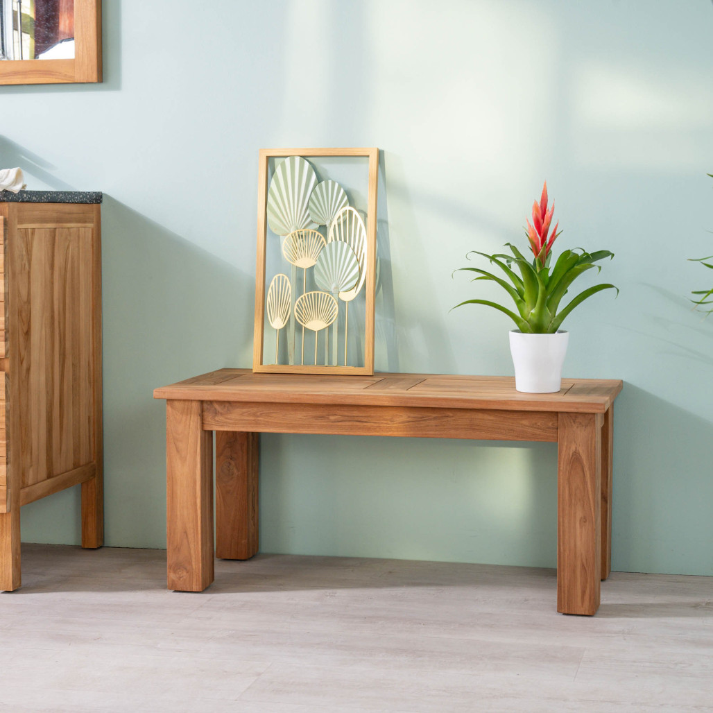 Banc de salle de bain en teck massif Matado 100 cm
