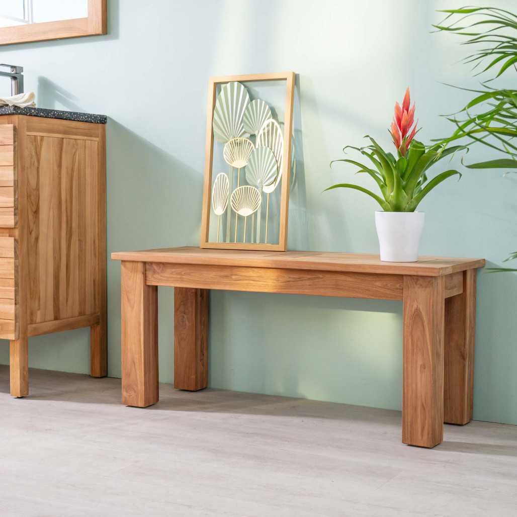 Banc de salle de bain en teck massif Matado 100 cm