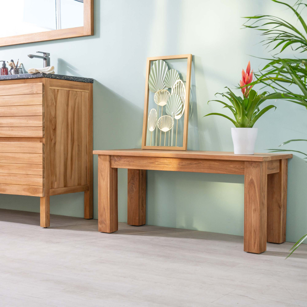 Banc de salle de bain en teck massif Matado 100 cm