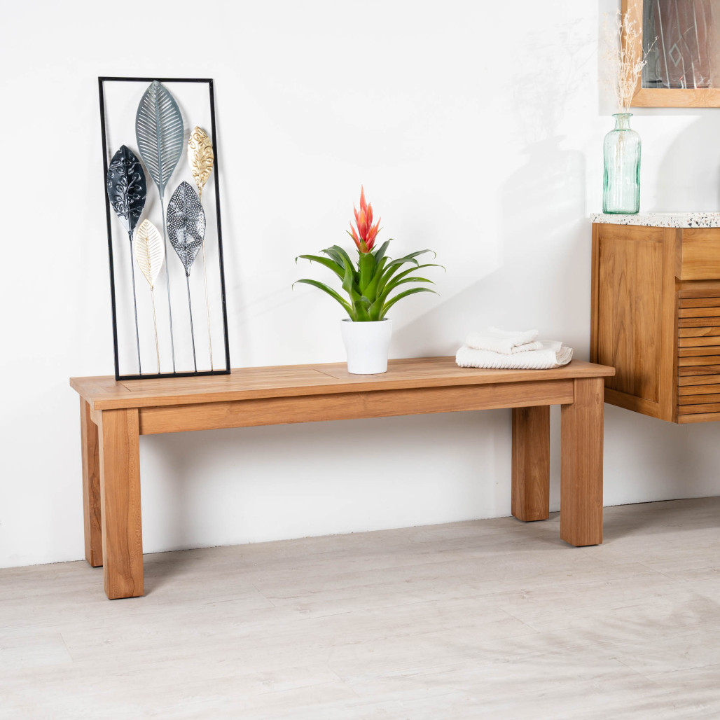 Banc de salle de bain en teck massif Matado 130 cm