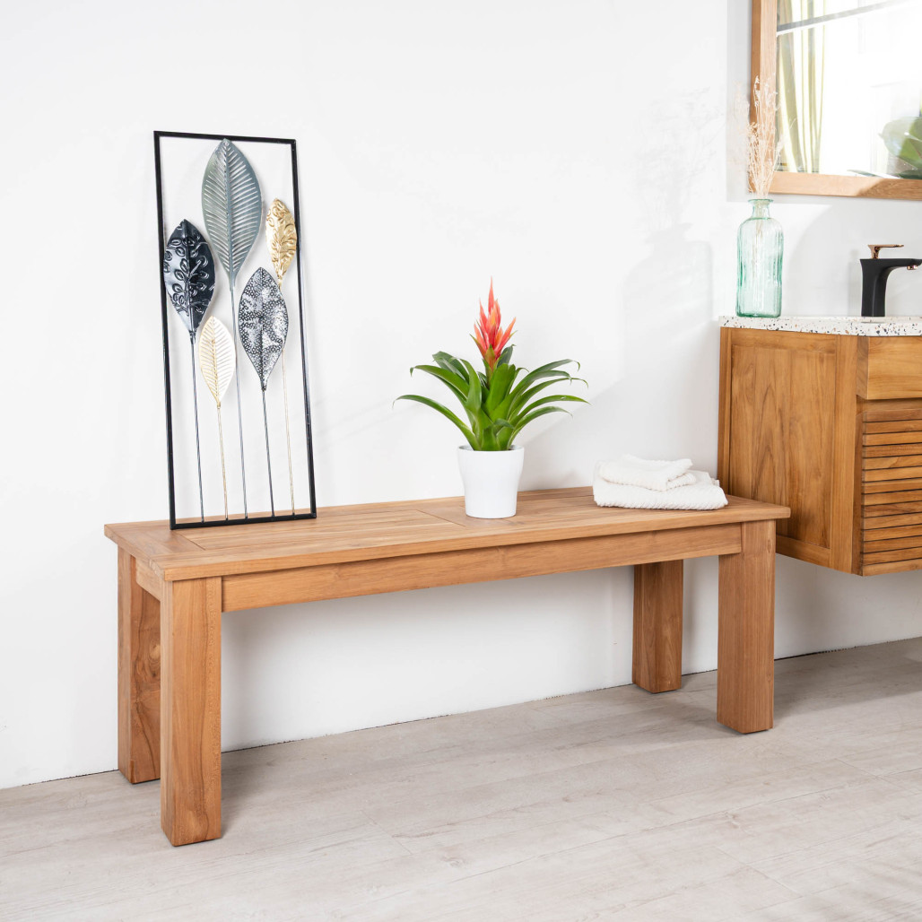 Banc de salle de bain en teck massif Matado 130 cm