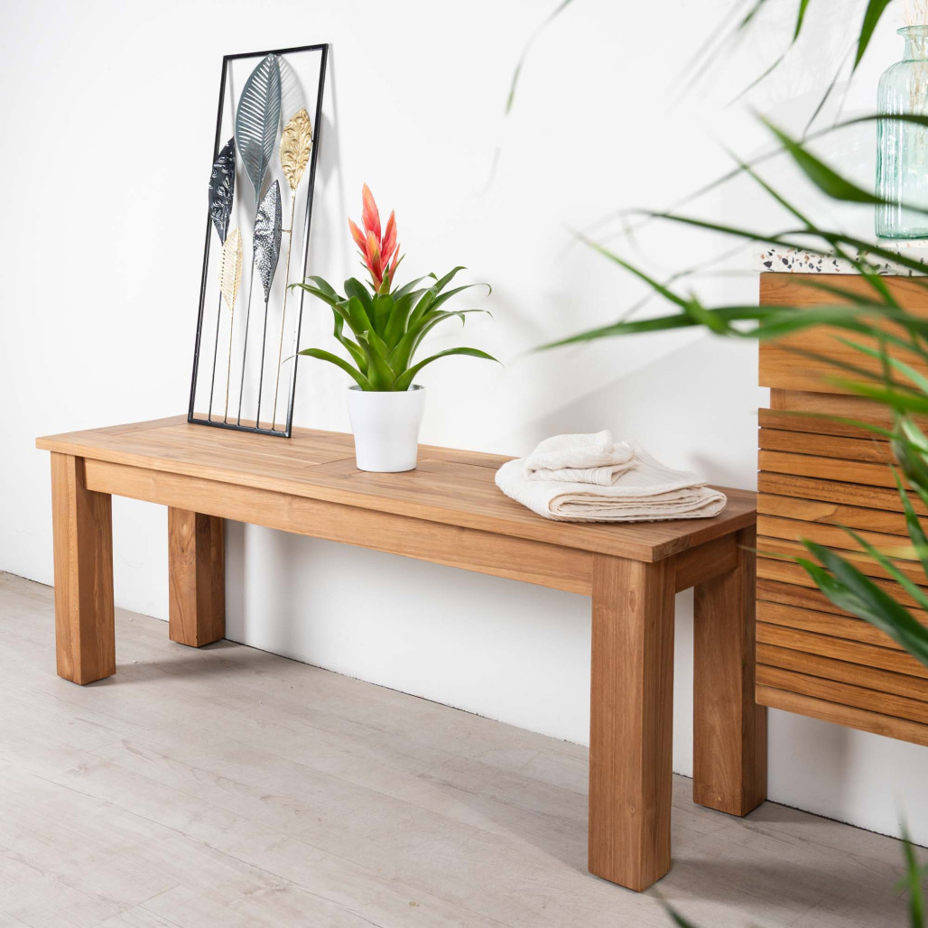 Banc de salle de bain en teck massif Matado 130 cm