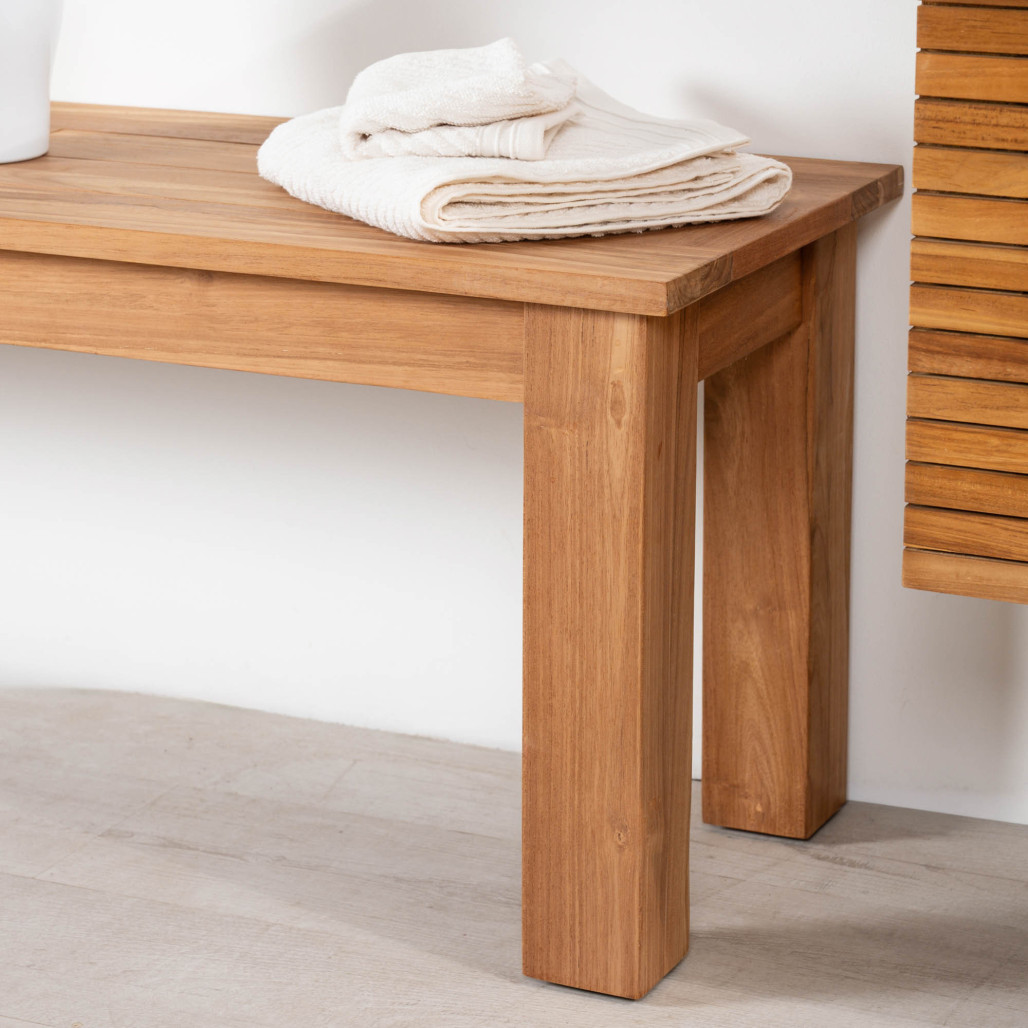 Banc de salle de bain en teck massif Matado 130 cm