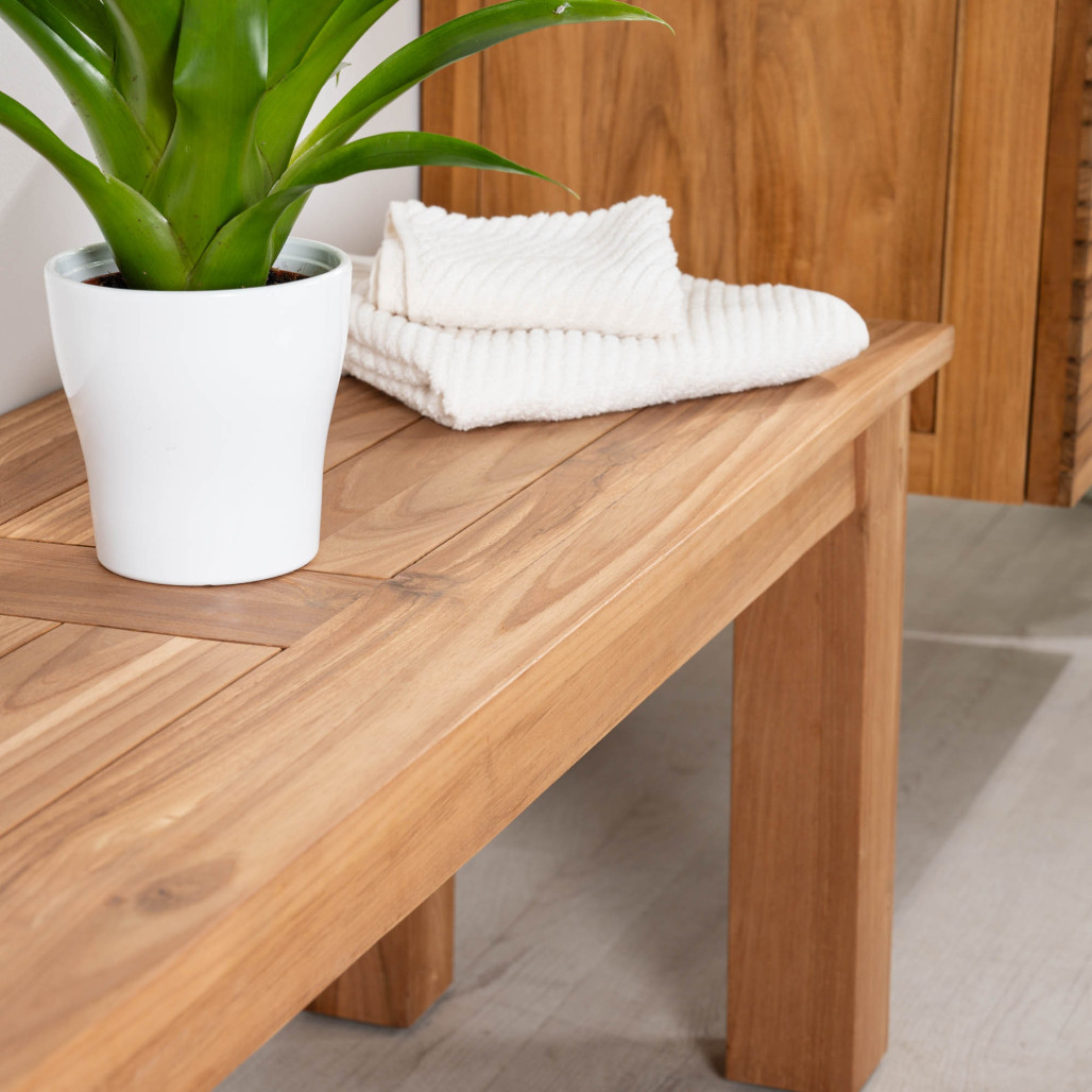 Banc de salle de bain en teck massif Matado 130 cm