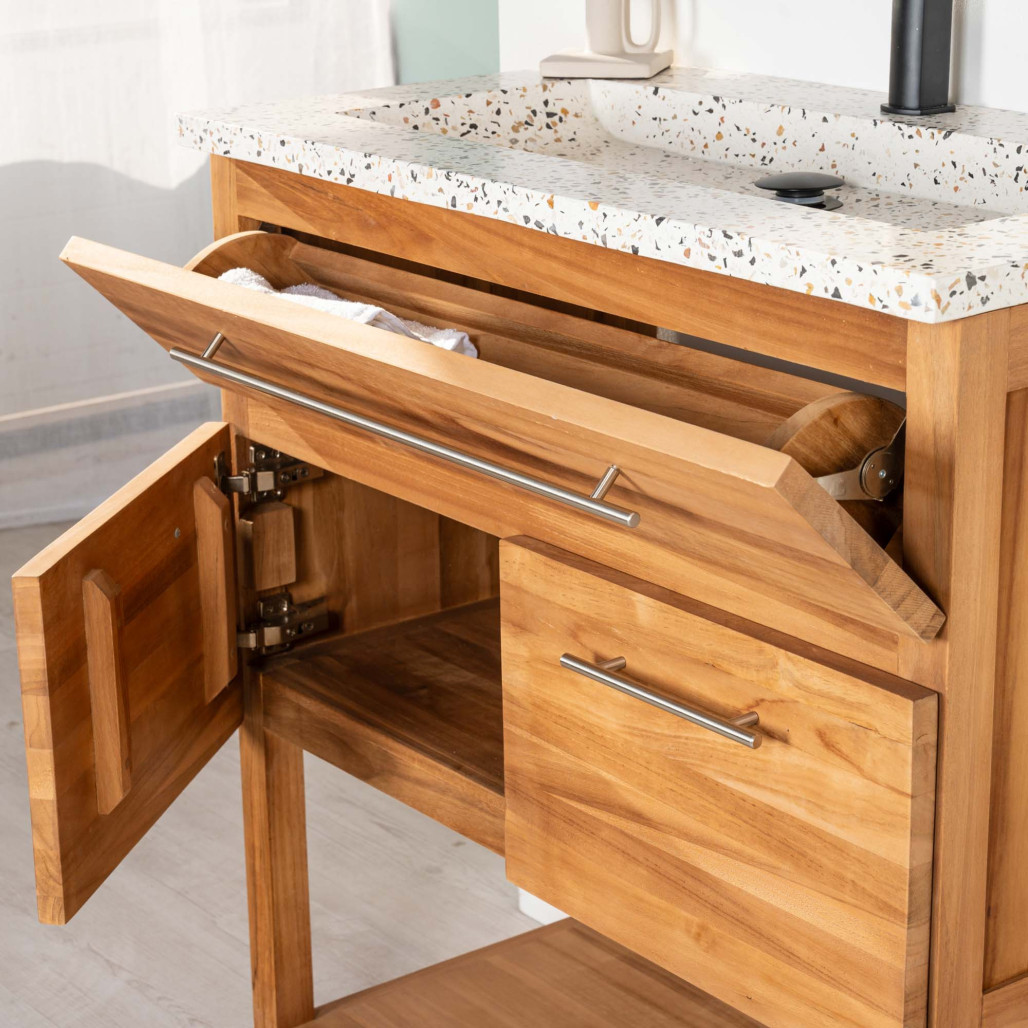 Meuble en teck et terrazzo crème de 80 cm - Salle de bain - Wanda collection Meuble en teck et terrazzo crème de 80 cm - Salle de bain - Wanda collection