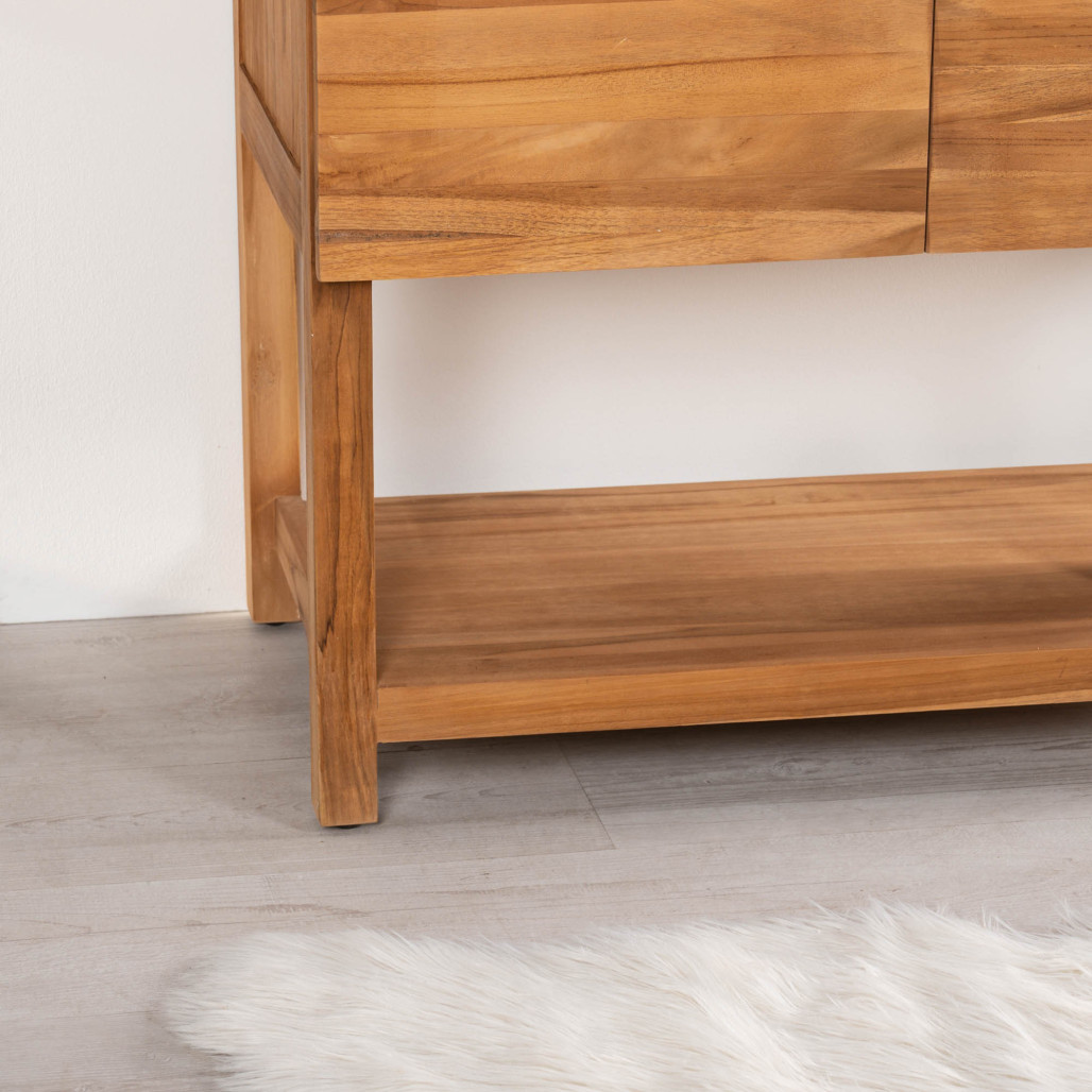 Meuble salle de bain en teck avec plan en terrazzo crème Bagster 80 cm Meuble salle de bain en teck avec plan en terrazzo crème Bagster 80 cm