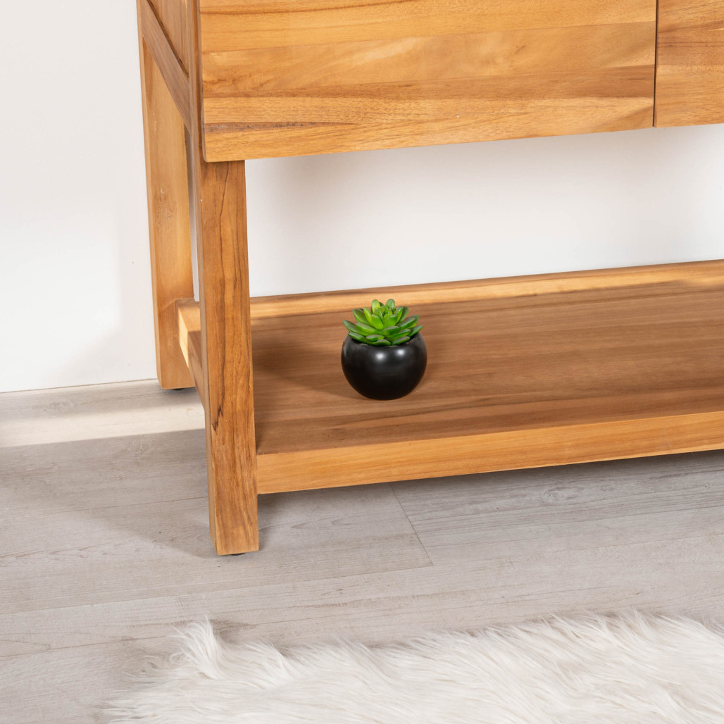 Meuble salle de bain en teck avec plan en terrazzo noir Bagster 80 cm Meuble salle de bain en teck avec plan en terrazzo noir Bagster 80 cm