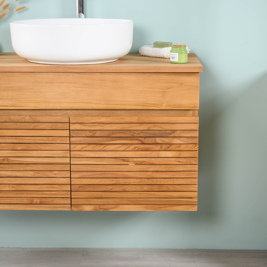 Meuble en teck suspendu 90 cm - Salle de bain - Wanda collection
