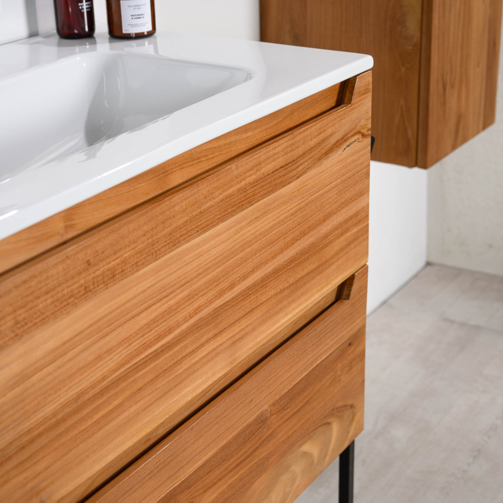 Meuble salle de bain en teck et céramique 80 cm Vila - Wanda collection