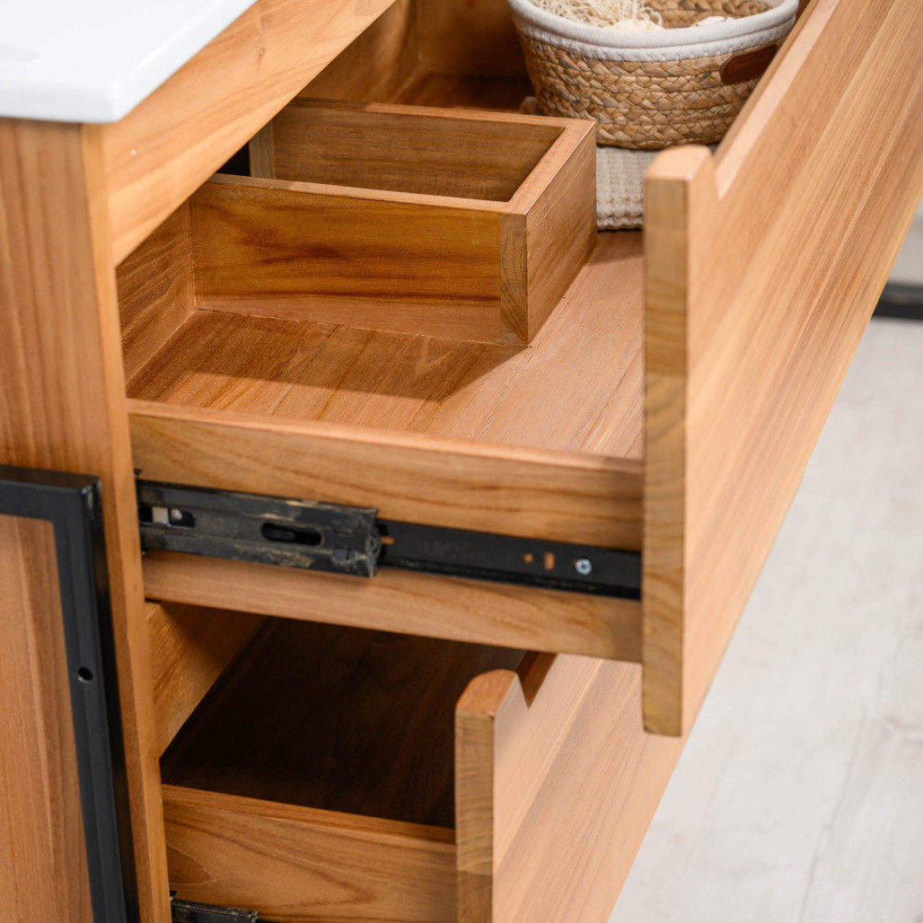 Meuble salle de bain en teck et céramique 80 cm Vila - Wanda collection