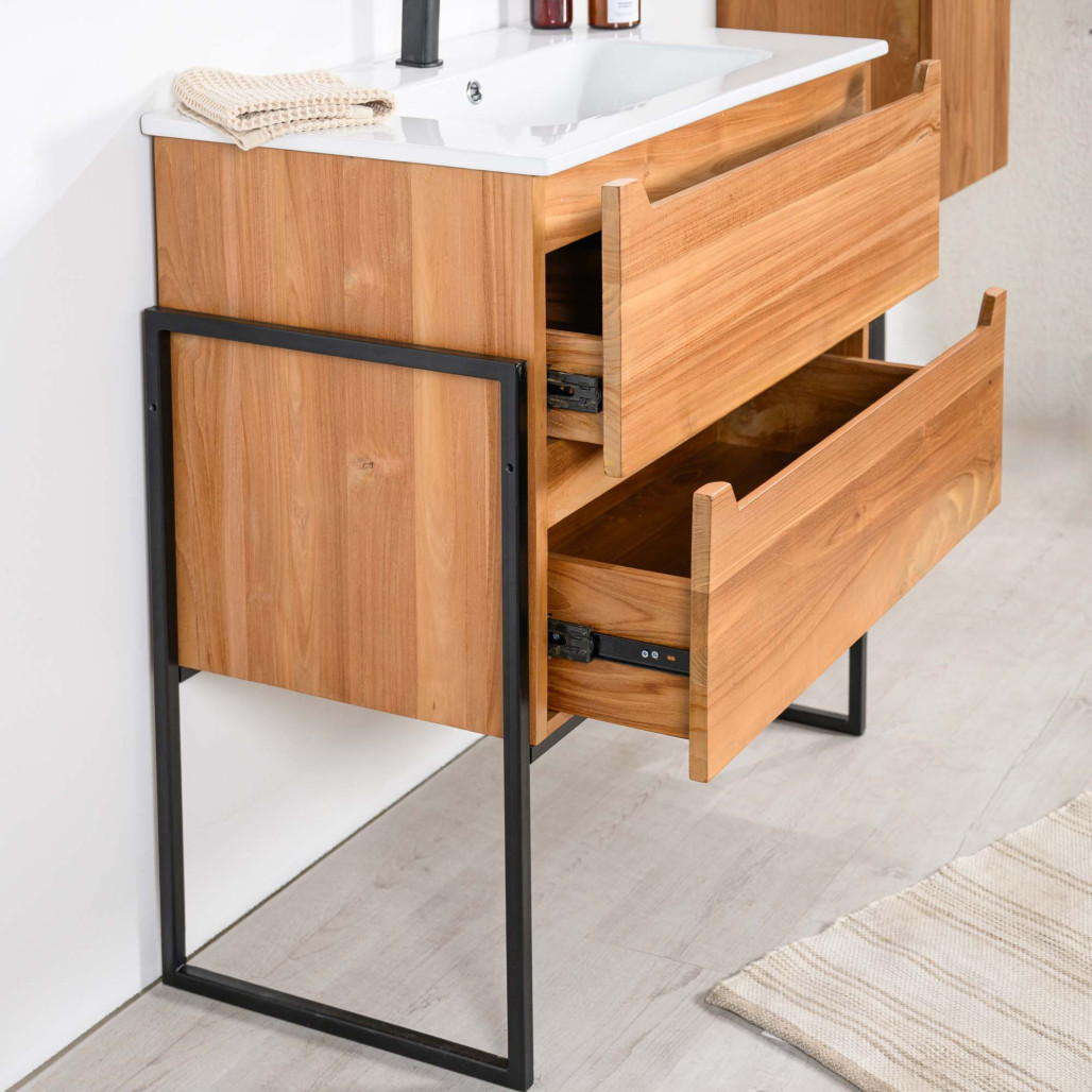 Meuble salle de bain en teck et céramique 80 cm Vila - Wanda collection