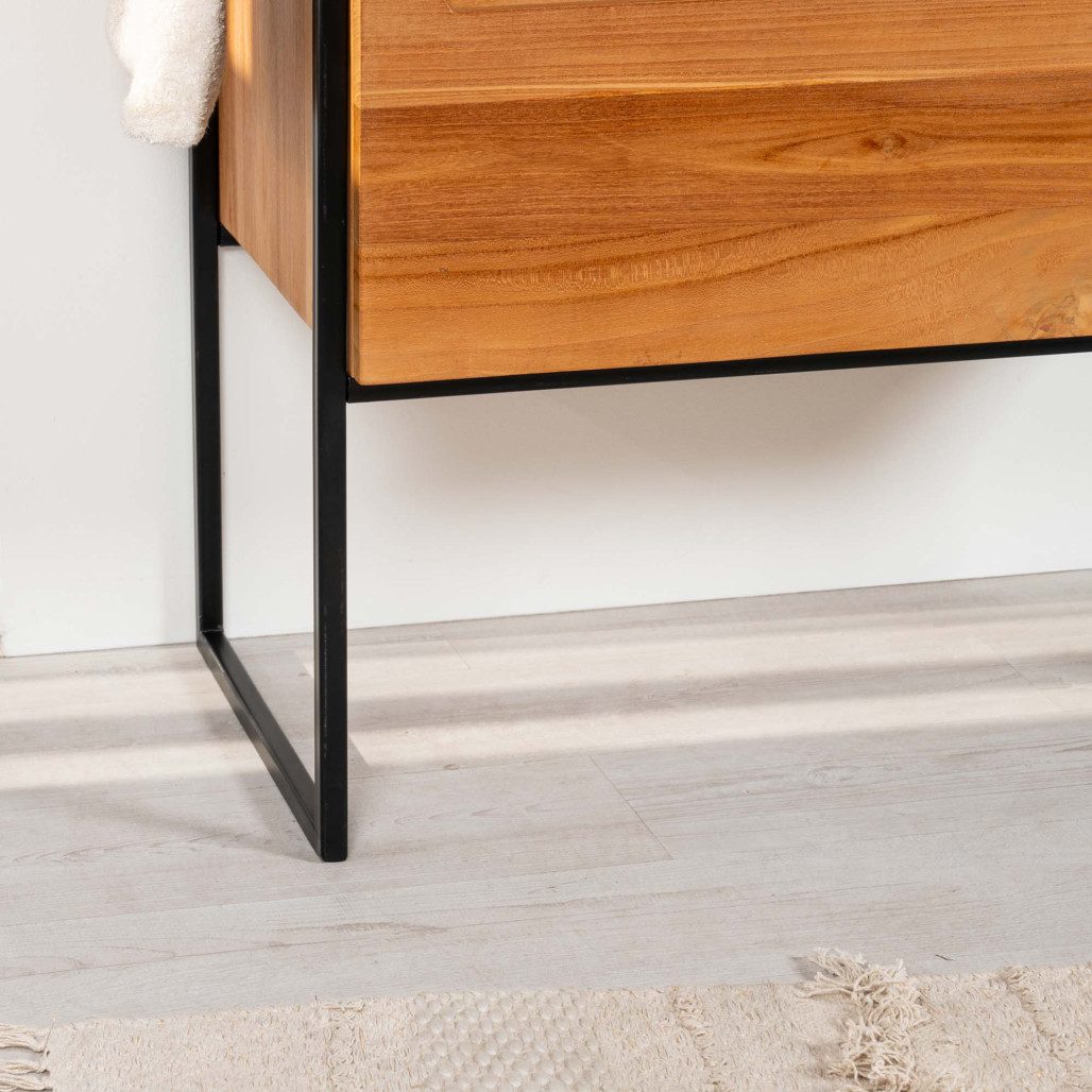 Meuble salle de bain en teck et terrazzo noir Vila 80cm - Wanda collection