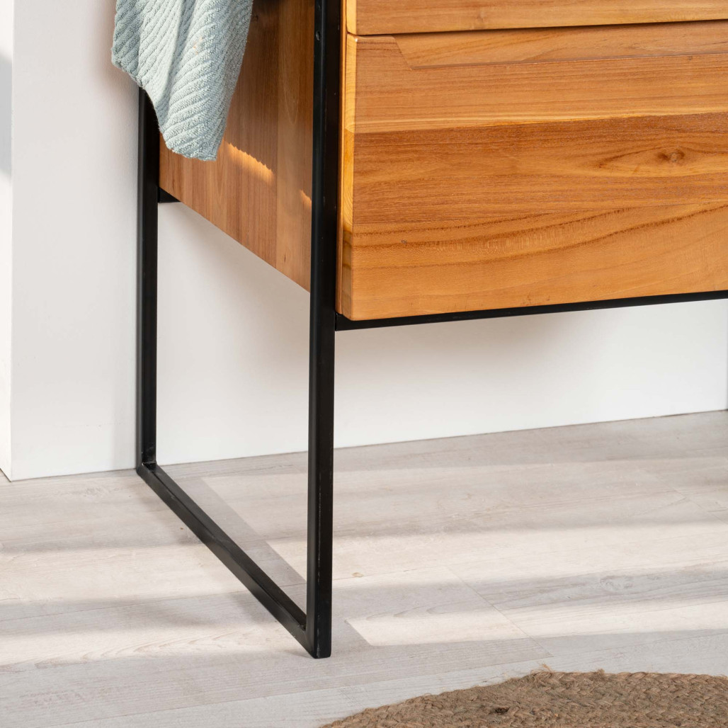 Meuble salle de bain en teck et terrazzo crème Vila 80cm - Wanda collection