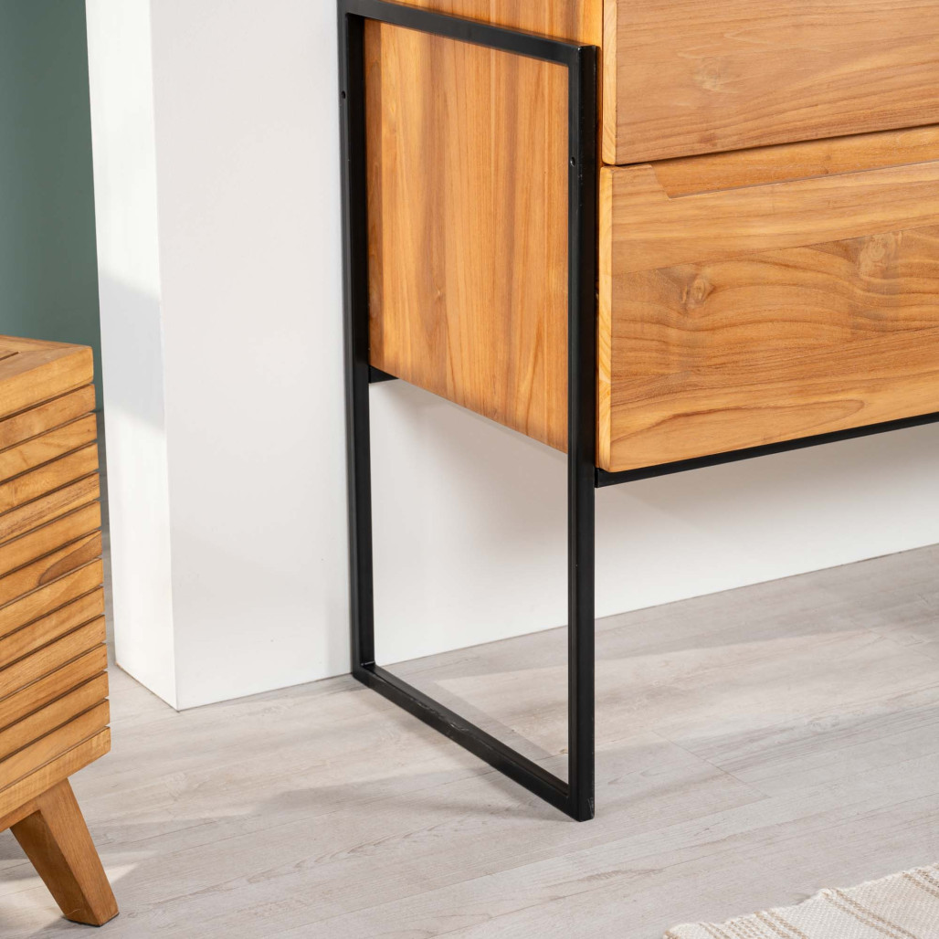 Meuble salle de bain en teck et Terrazzo noir Vila 120cm - Salle de bain - Wanda collection