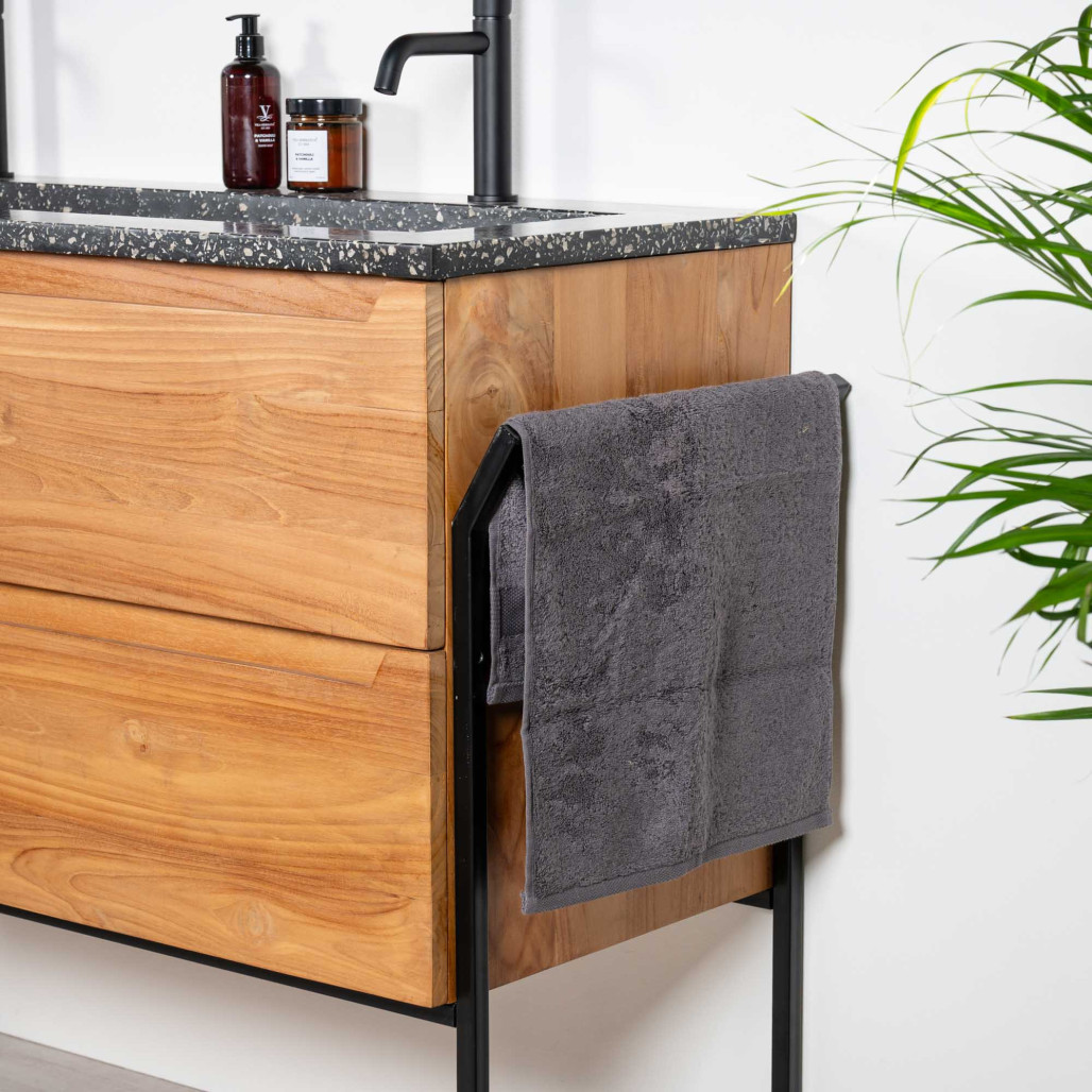 Meuble salle de bain en teck et Terrazzo noir Vila 120cm - Salle de bain - Wanda collection