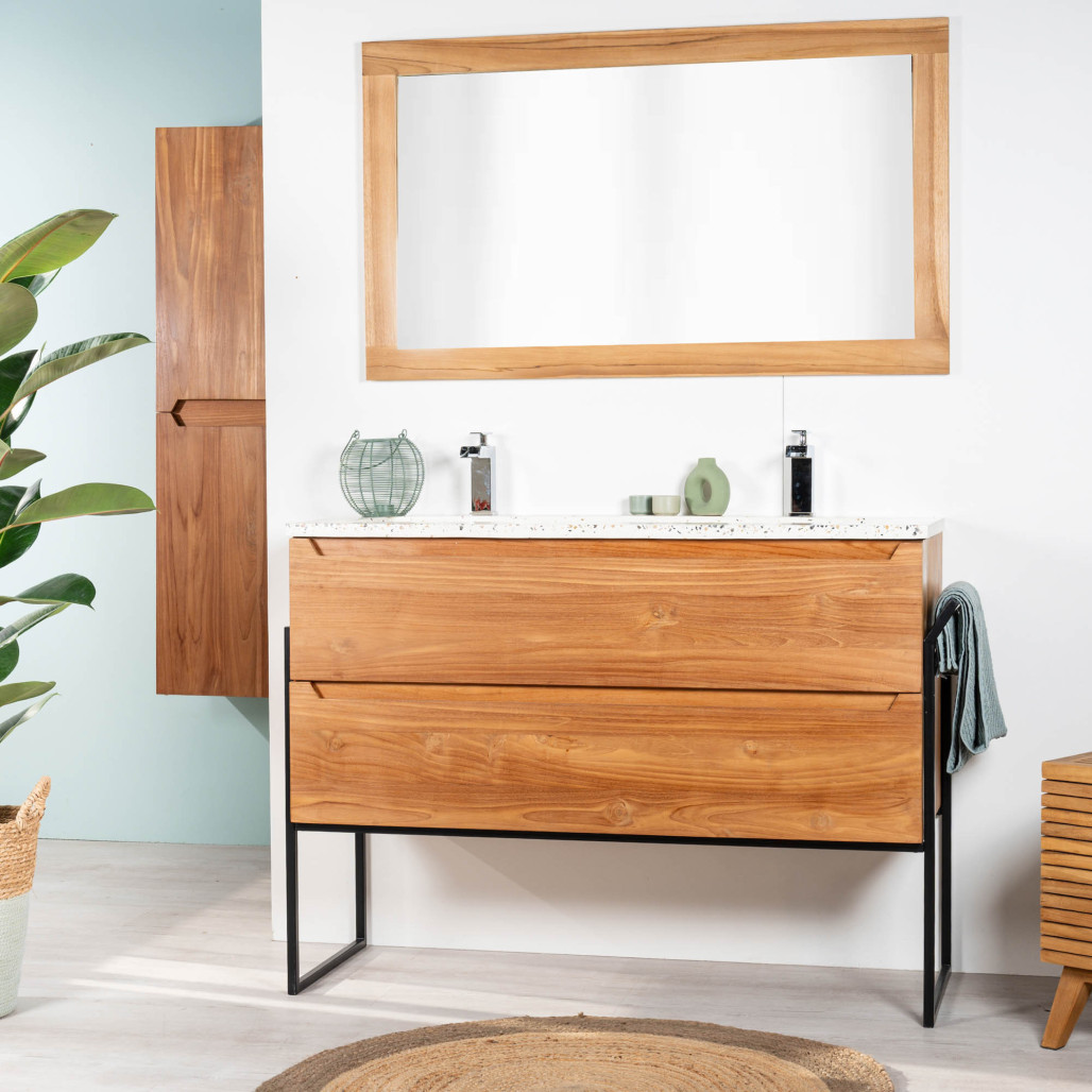 Meuble salle de bain en teck et Terrazzo crème Vila 120cm