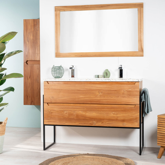 Meuble salle de bain en teck et Terrazzo crème Vila 120cm