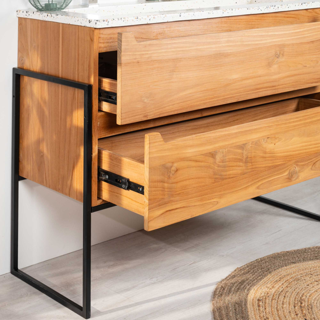 Meuble salle de bain en teck et Terrazzo crème Vila 120cm - Salle de bain - Wanda collection