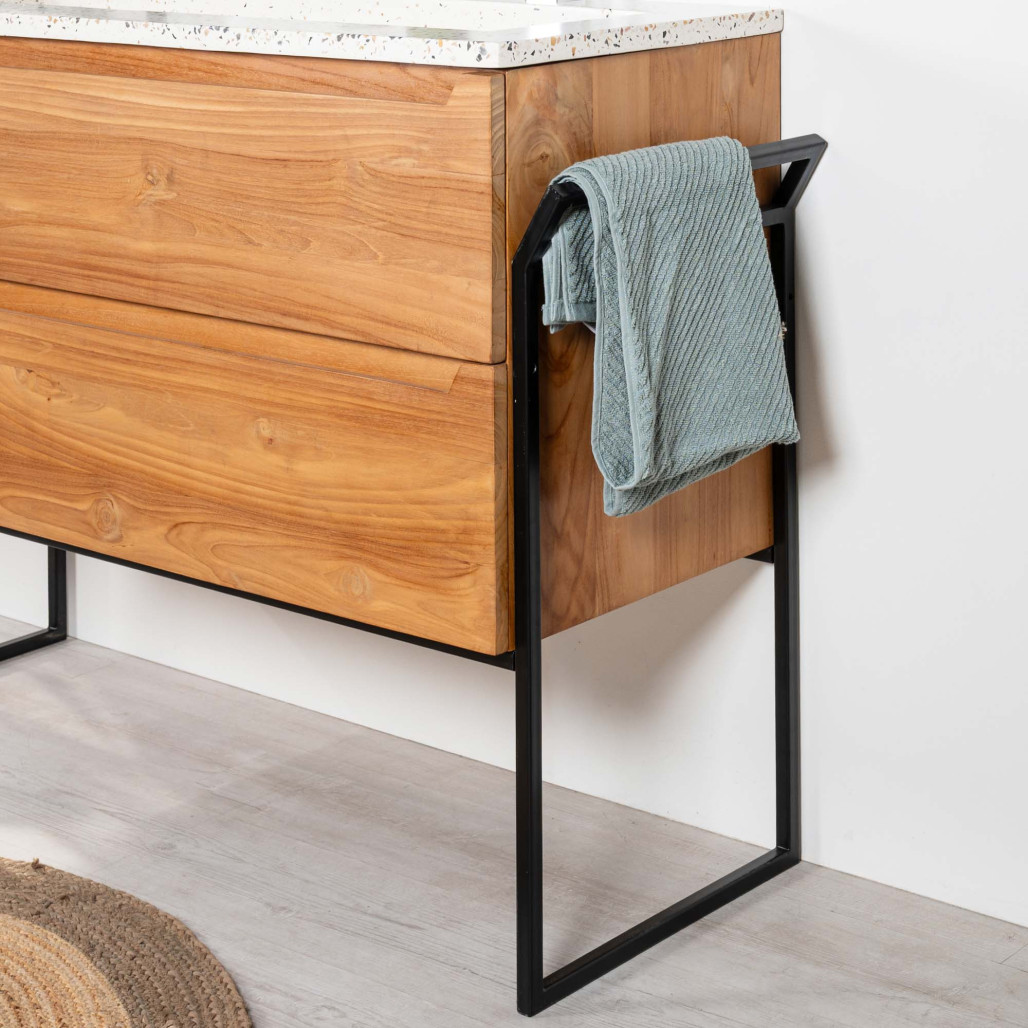 Meuble salle de bain en teck et Terrazzo crème Vila 120cm - Salle de bain - Wanda collection