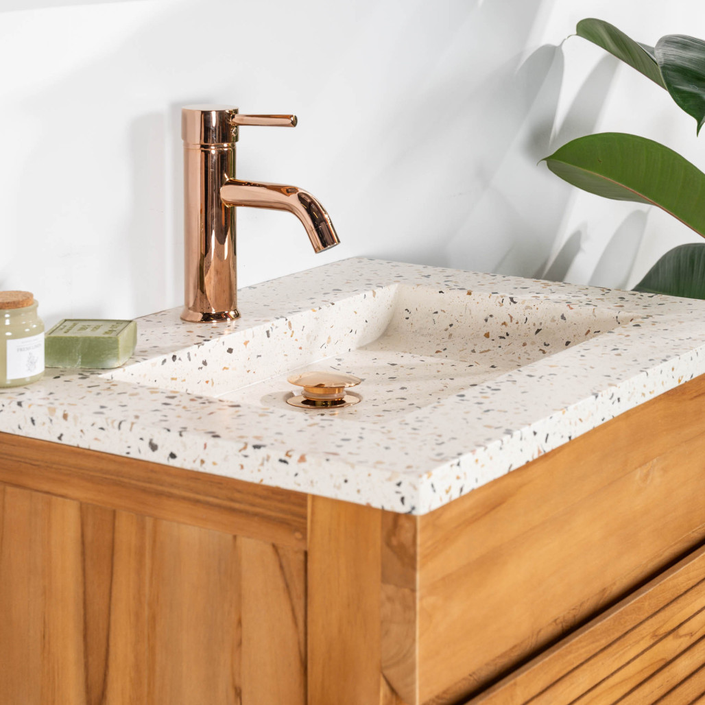 Meuble salle de bain en teck et terrazzo crème Aktual 60cm - Salle de bain - Wanda collection Meuble salle de bain en teck et terrazzo crème Aktual 60cm - Salle de bain - Wanda collection