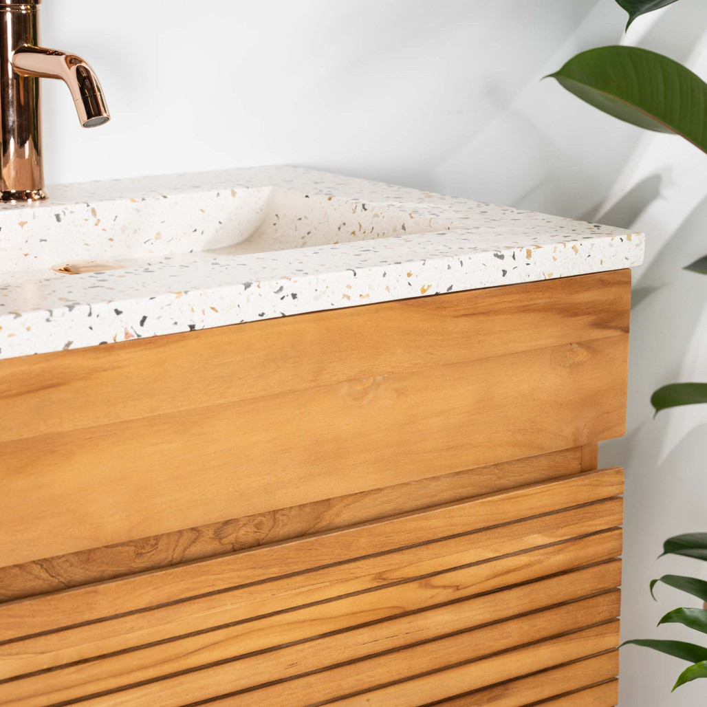Meuble salle de bain en teck et terrazzo crème Aktual 60cm - Salle de bain - Wanda collection Meuble salle de bain en teck et terrazzo crème Aktual 60cm - Salle de bain - Wanda collection