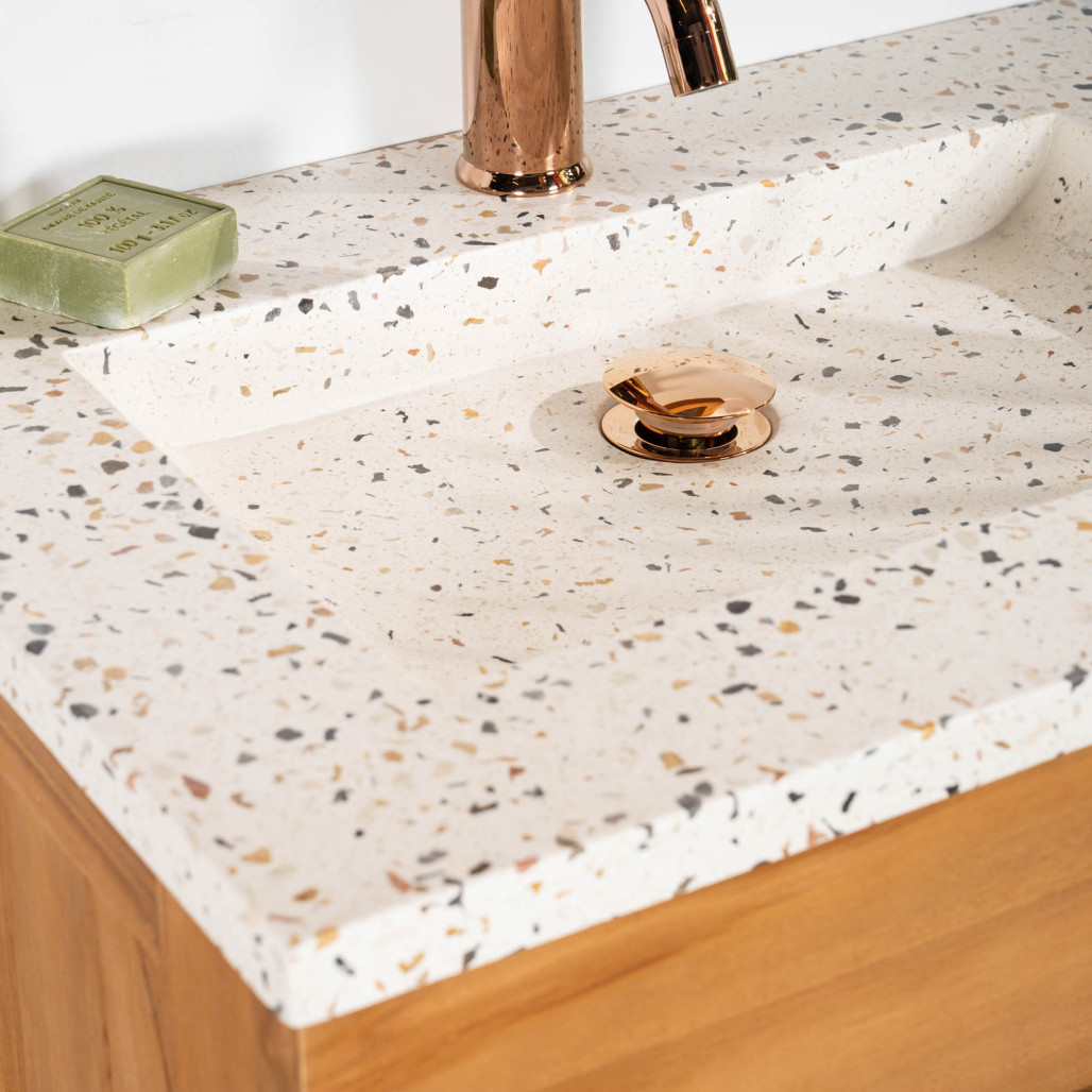 Meuble salle de bain en teck et terrazzo crème Aktual 60cm - Salle de bain - Wanda collection Meuble salle de bain en teck et terrazzo crème Aktual 60cm - Salle de bain - Wanda collection