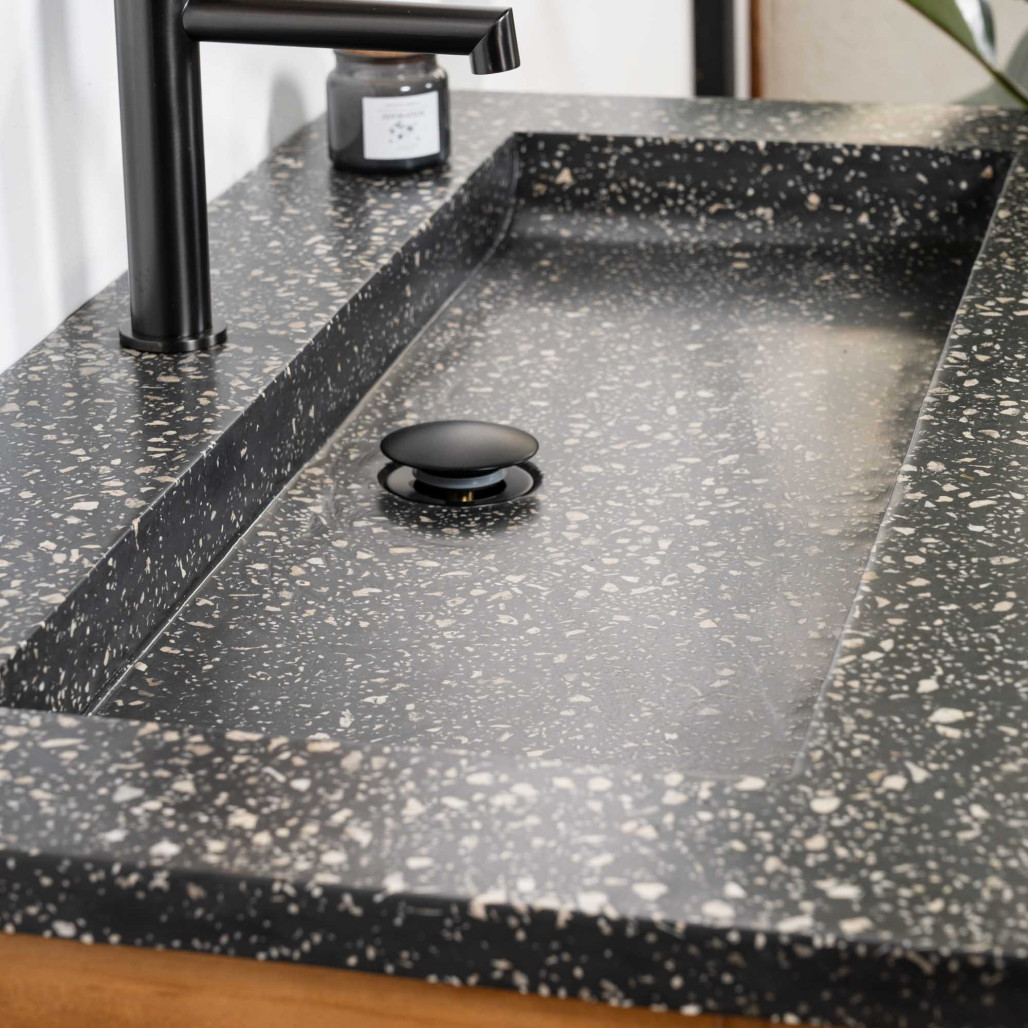Meuble salle de bain en teck et terrazzo noir Aktual 90cm - Salle de bain - Wanda collection Meuble salle de bain en teck et terrazzo noir Aktual 90cm - Salle de bain - Wanda collection