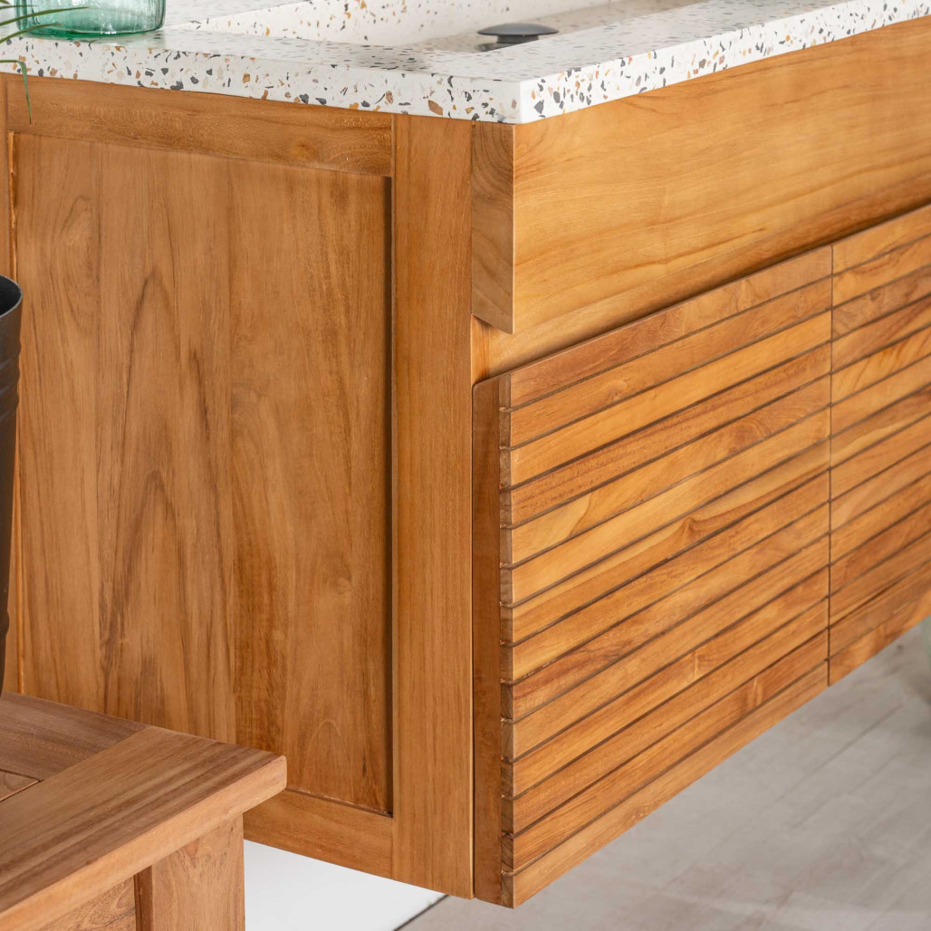 Meuble salle de bain en teck et terrazzo crème Aktual 90cm - Salle de bain - Wanda collection Meuble salle de bain en teck et terrazzo crème Aktual 90cm - Salle de bain - Wanda collection