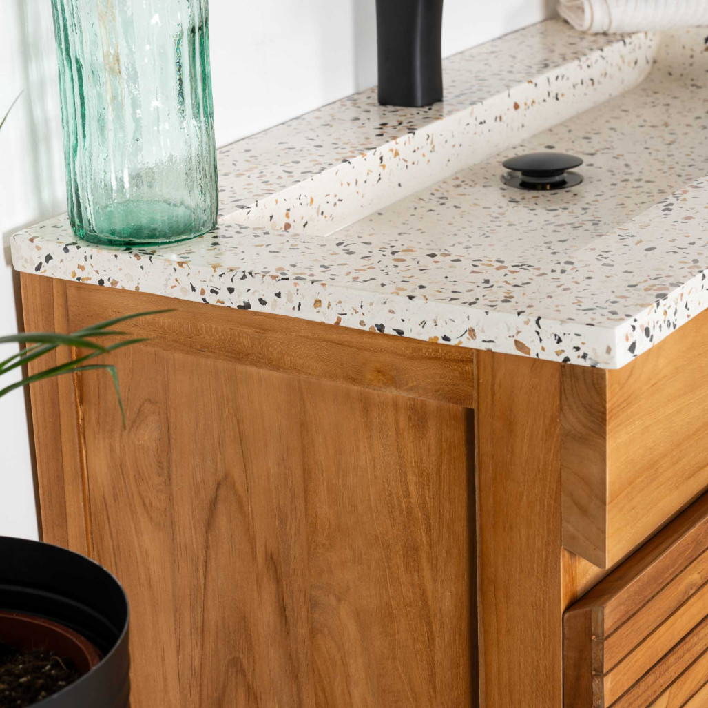 Meuble salle de bain en teck et terrazzo crème Aktual 90cm - Salle de bain - Wanda collection Meuble salle de bain en teck et terrazzo crème Aktual 90cm - Salle de bain - Wanda collection