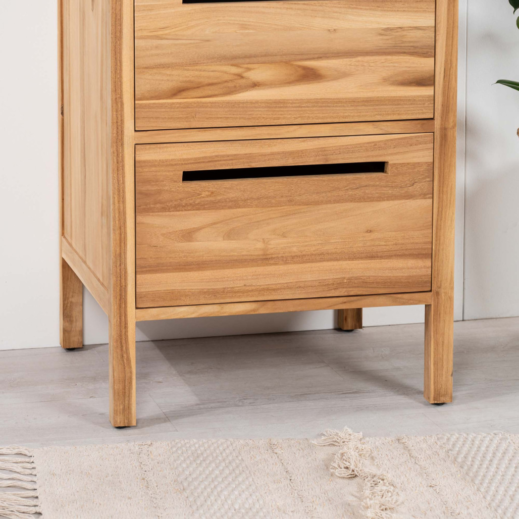 Meuble salle de bain en teck et terrazzo noir Sira 60cm - Salle de bain - Wanda collection