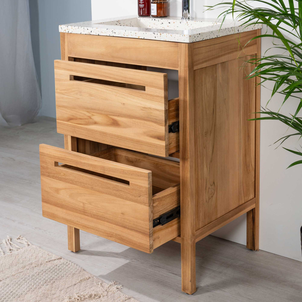 Meuble salle de bain en teck et terrazzo crème Sira 60cm - Salle de bain - Wanda collection Meuble salle de bain en teck et terrazzo crème Sira 60cm - Salle de bain - Wanda collection