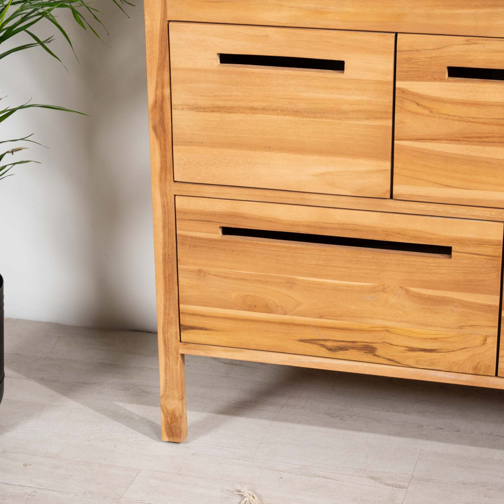 Meuble salle de bain en teck et terrazzo noir Sira 120cm - Wanda collection