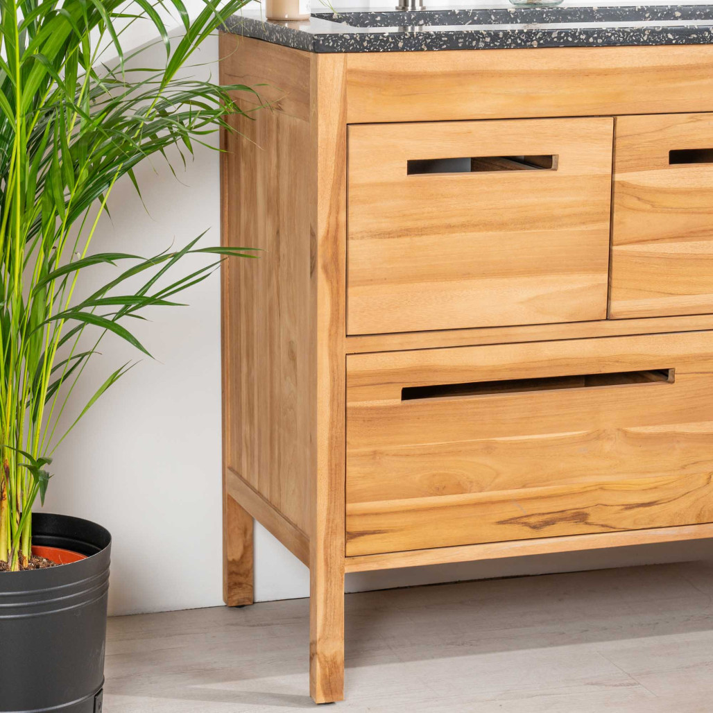 Meuble salle de bain en teck et terrazzo noir Sira 120cm - Wanda collection