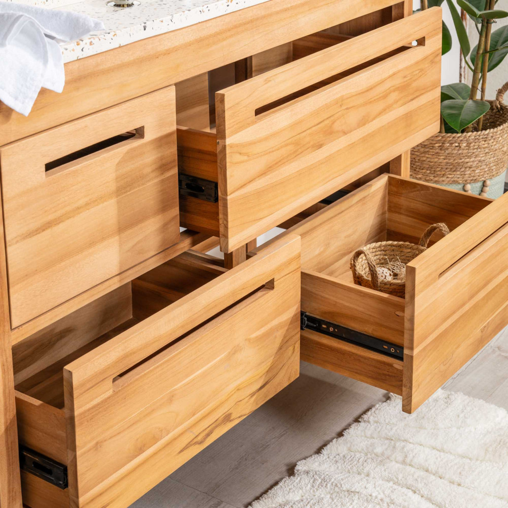 Meuble salle de bain en teck et terrazzo crème Sira 120cm - Wanda collection