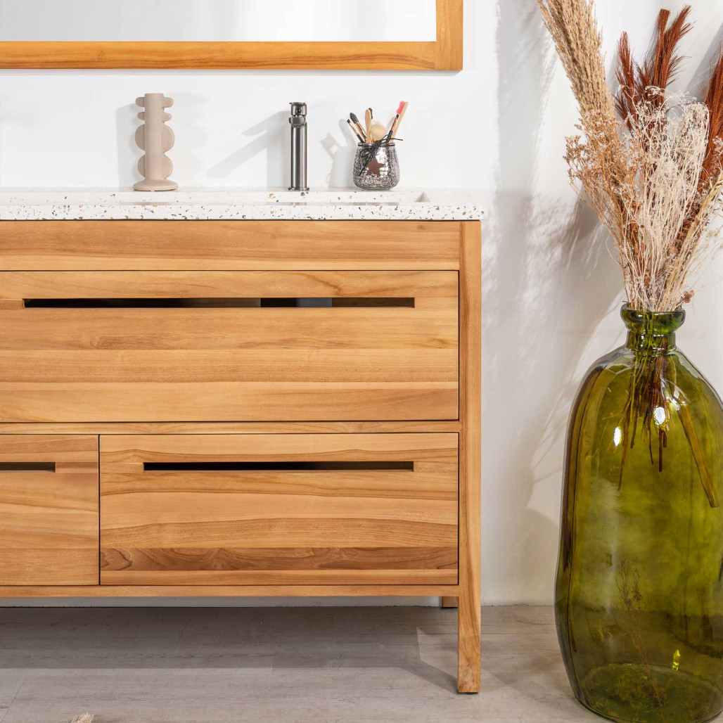 Meuble salle de bain en teck et terrazzo crème Sira 140cm - Wanda collection Meuble salle de bain en teck et terrazzo crème Sira 140cm - Wanda collection