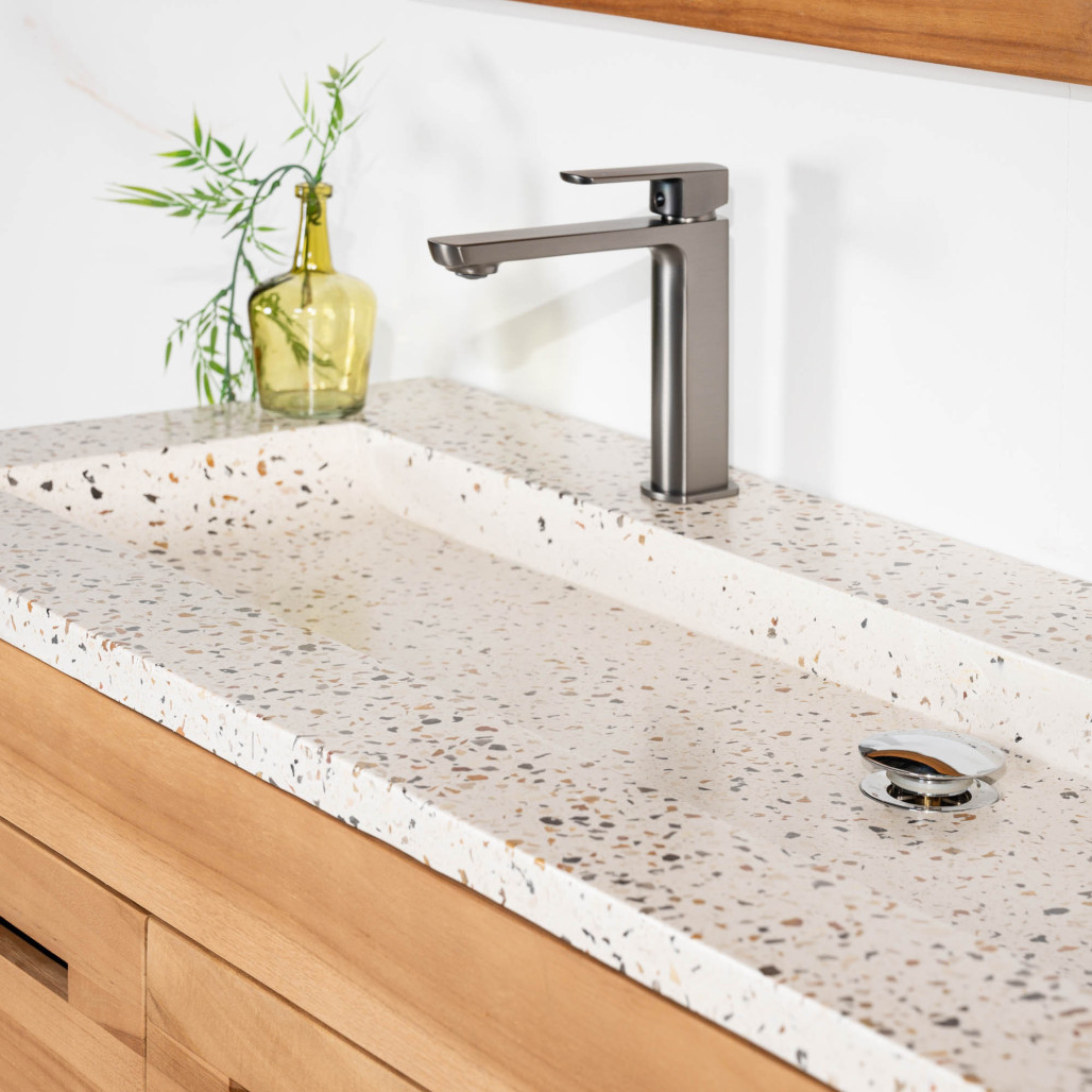 Meuble salle de bain en teck et terrazzo crème Sira 140cm - Wanda collection Meuble salle de bain en teck et terrazzo crème Sira 140cm - Wanda collection