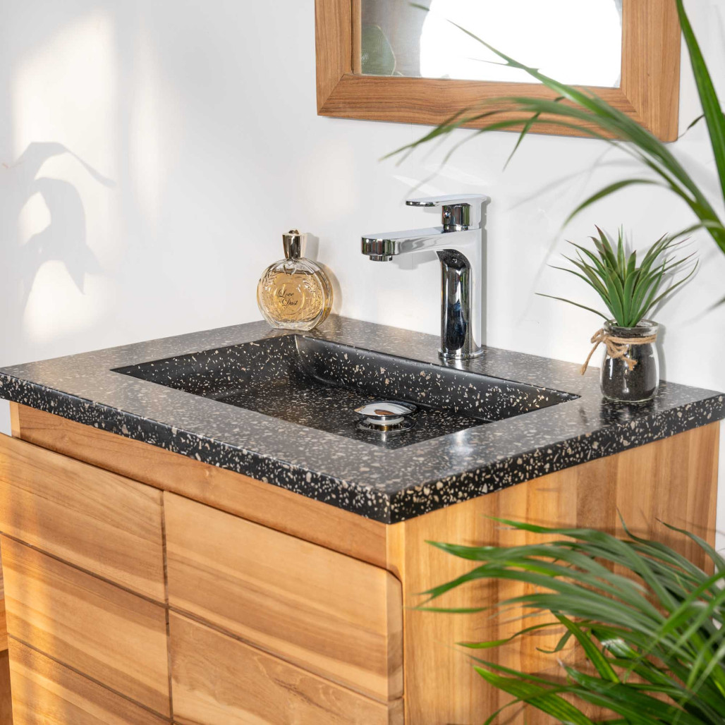 Meuble salle de bain en teck et terrazzo crème Ananta 60cm - Salle de bain - Wanda collection Meuble salle de bain en teck et terrazzo crème Ananta 60cm - Salle de bain - Wanda collection