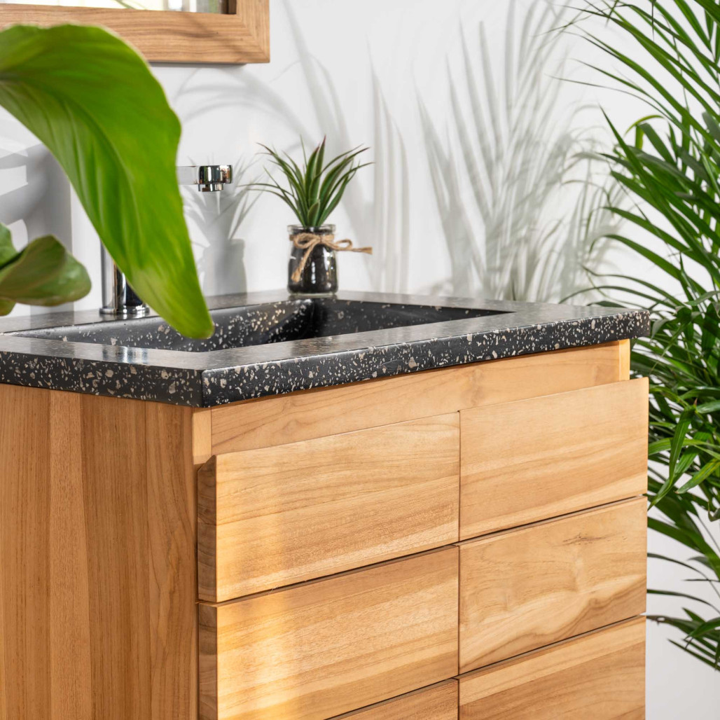 Meuble salle de bain en teck et terrazzo crème Ananta 60cm - Salle de bain - Wanda collection Meuble salle de bain en teck et terrazzo crème Ananta 60cm - Salle de bain - Wanda collection