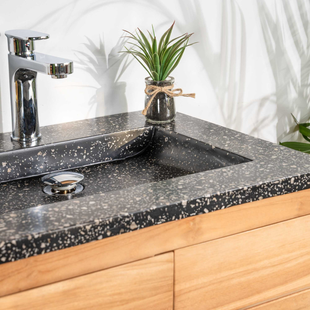 Meuble salle de bain en teck et terrazzo crème Ananta 60cm - Salle de bain - Wanda collection Meuble salle de bain en teck et terrazzo crème Ananta 60cm - Salle de bain - Wanda collection