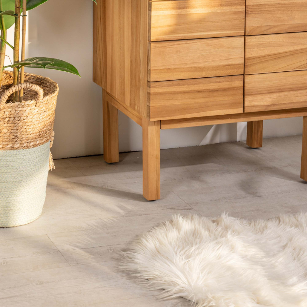 Meuble salle de bain en teck et terrazzo crème Ananta 60cm - Salle de bain - Wanda collection