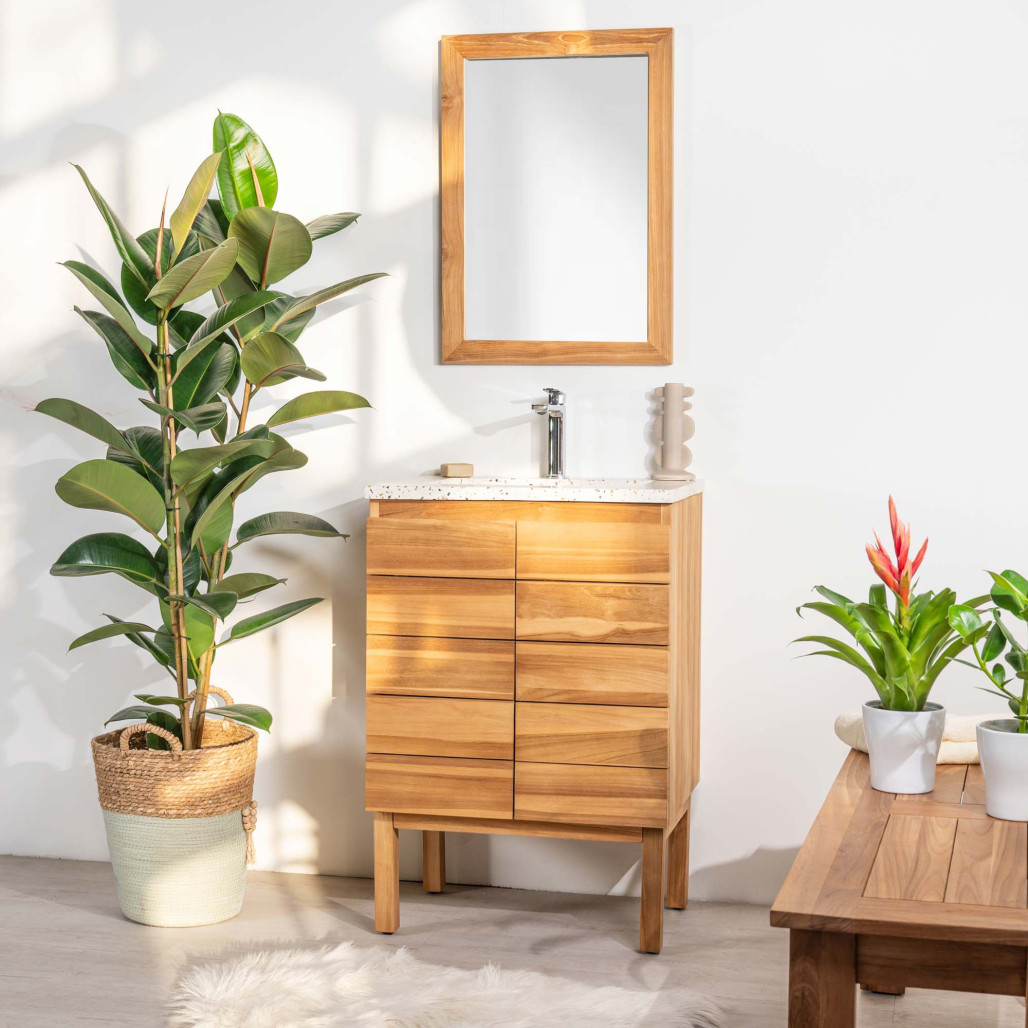 Meuble salle de bain en teck et terrazzo crème Ananta 60cm - Salle de bain - Wanda collection