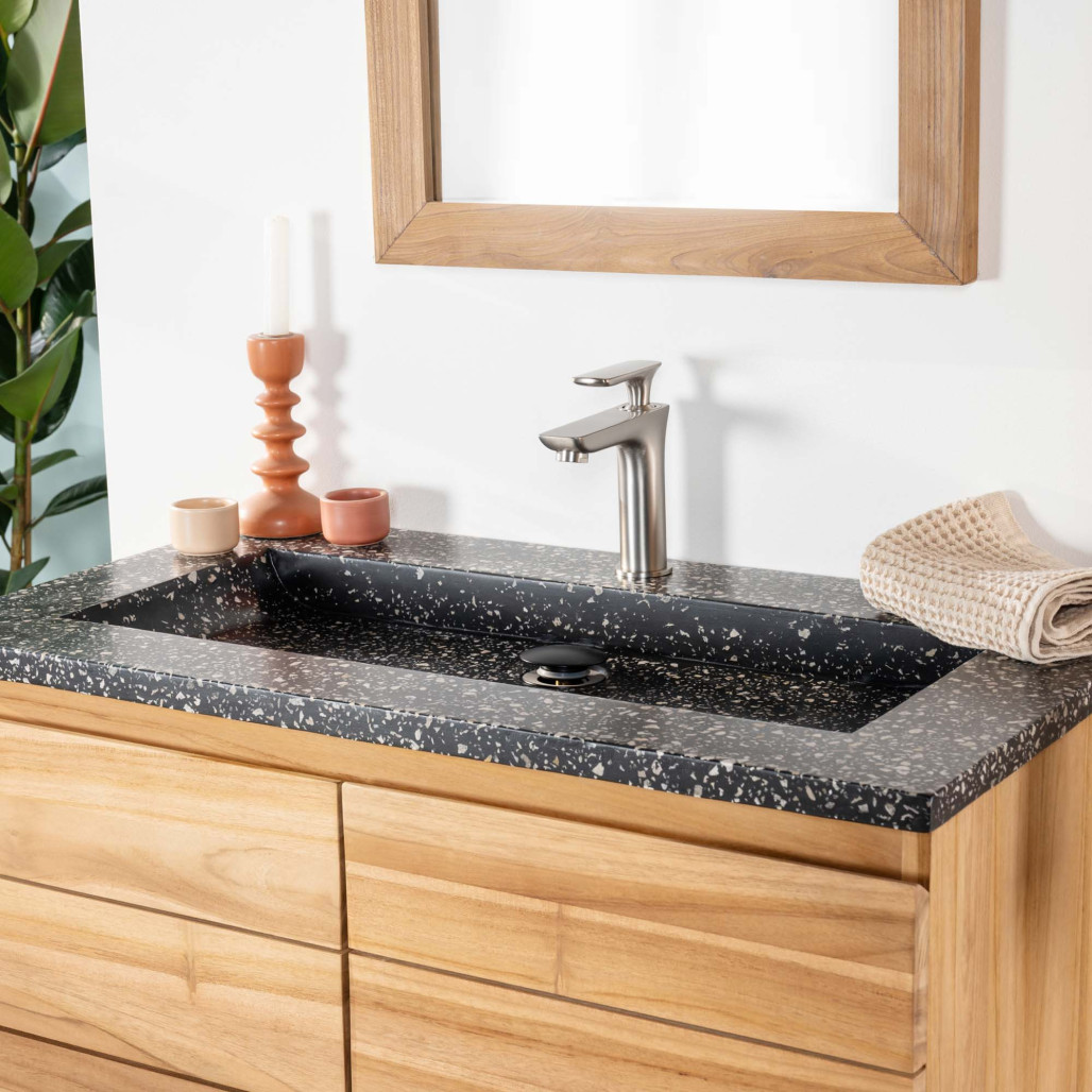 Meuble salle de bain en teck et terrazzo noir Ananta 80cm - Salle de bain - Wanda collection Meuble salle de bain en teck et terrazzo noir Ananta 80cm - Salle de bain - Wanda collection